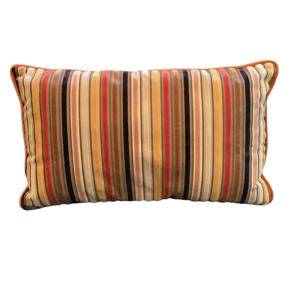 Velvet striped lumbar pillow in rust, brown, & cream. Excellent condition - Picture 1 of 4